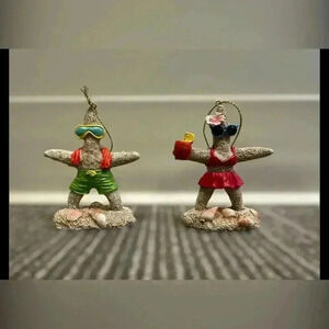 Beach Vacation Starfish Snorkeling Christmas Holiday Ornaments | Set of 2